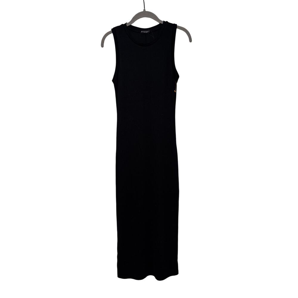 Stradivarius Black Sleeveless Ribbed Midi Dress S - Picture 2 of 8
